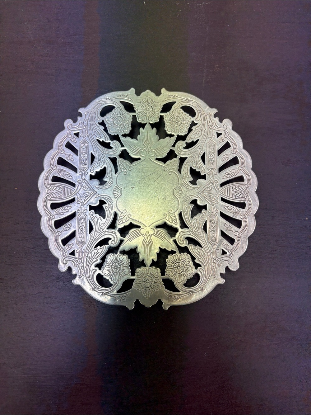 Ornate Filigree Round Decorative Metal Trinket Dish - Silver